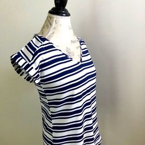 Express navy and white striped blouse.